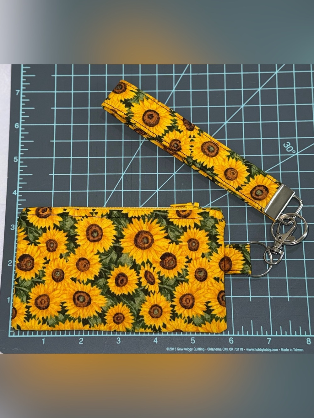 Sunflower Coin Purse Wristlet Keychain
